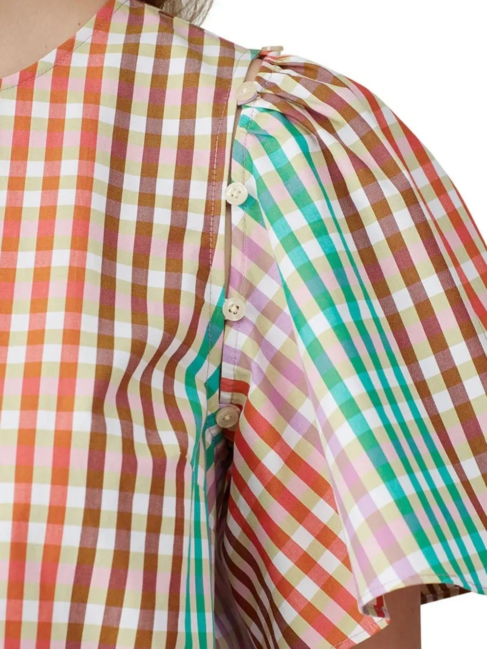 Kate Spade New York Women’s Multi Plaid Gingham Flutter Sleeve Blouse S Shirt
